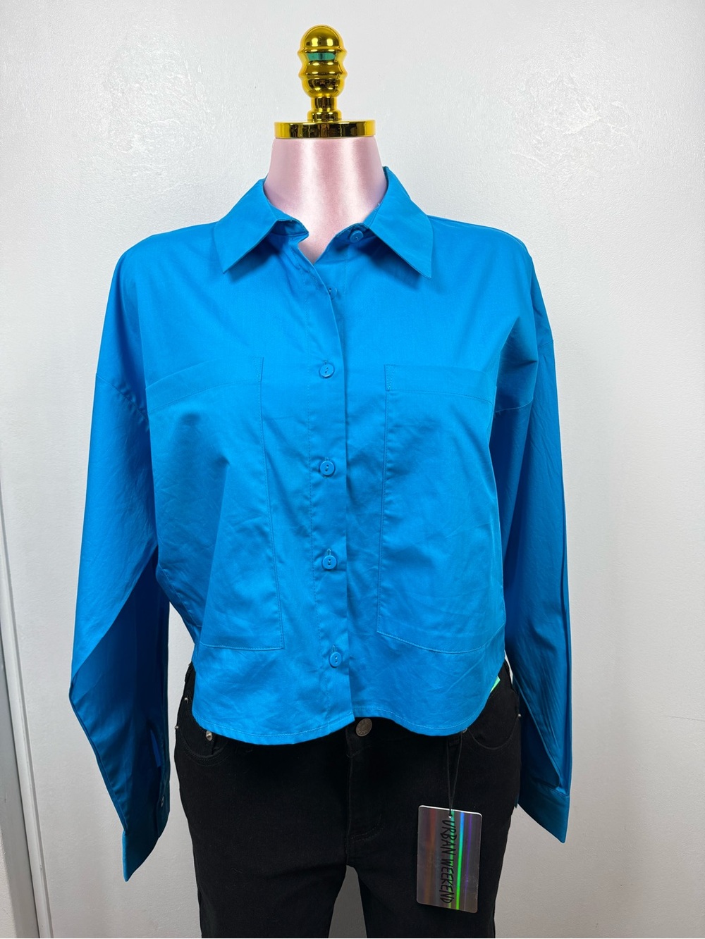 Forever 21 Bright Blue Oversized Button Down Shirt Large - Picture 8 of 8